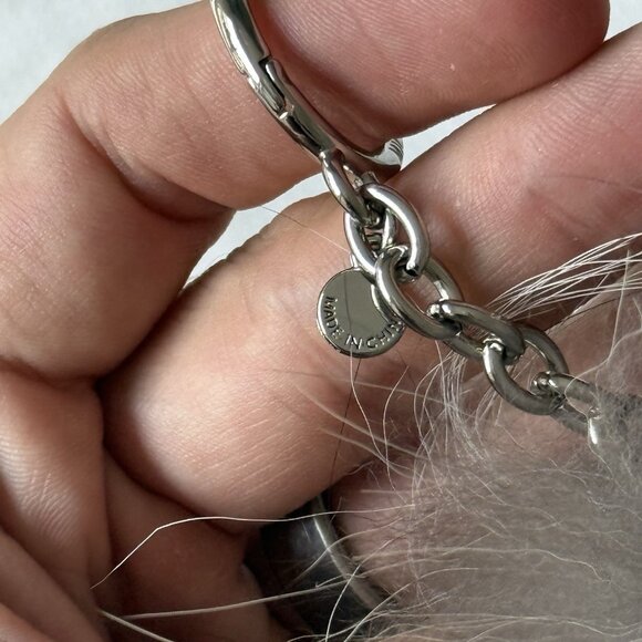 Michael Kors Fur Pom Keychain Bag Charm GRAY FUZZY FOB Silver Hardware Bunny - Picture 3 of 6